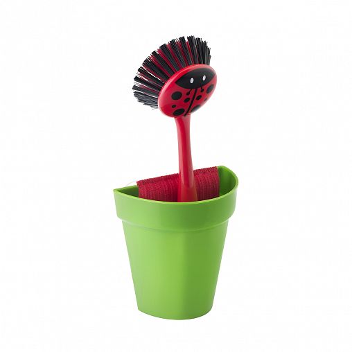Набор для мытья посуды Vigar Ladybug (щетка, губка на подставке) фото