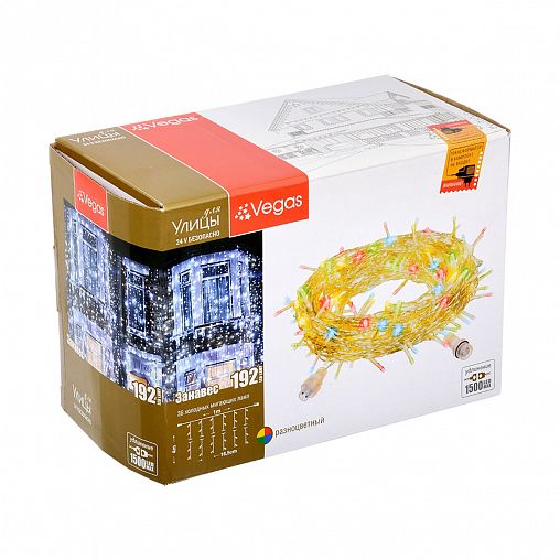 Электрогирлянда-конструктор Vegas Занавес, 192 LED ламп, 36 LED мигающих, 1 x 4 м, многоцветная фото