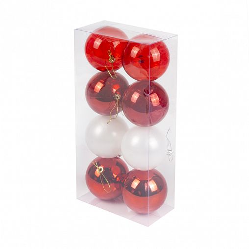 Набор елочных шаров, d 8 см, 8 шт, красный/белый фото