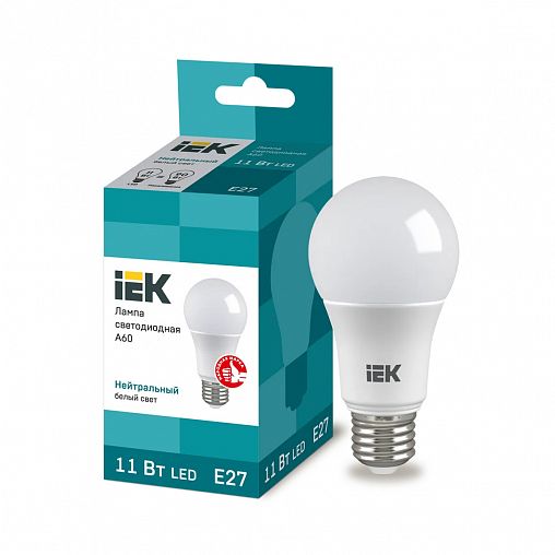 Лампа светодиодная LED IEK Шар, E27, A60, 11 Вт, 4000 K, нейтральный свет фото