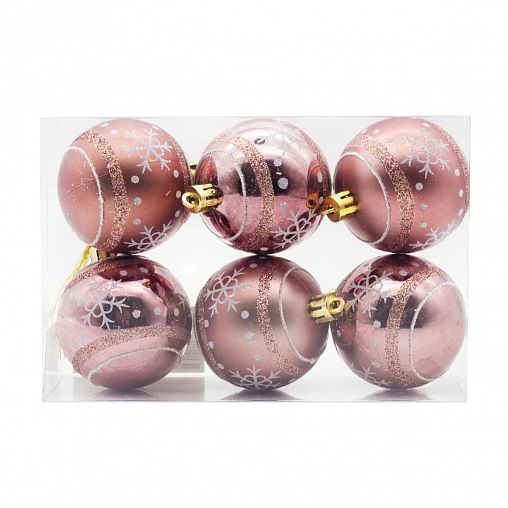 Набор елочных шаров Снежинка, d 6 см, 6 шт, розовое золото фото