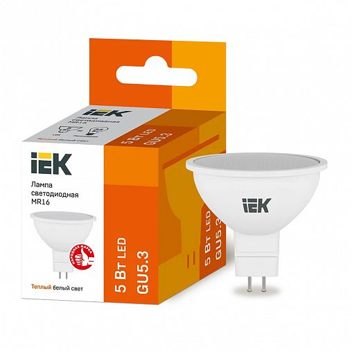 Лампа светодиодная LED IEK Софит, GU5.3, MR16, 5 Вт, 3000 K, теплый свет фото