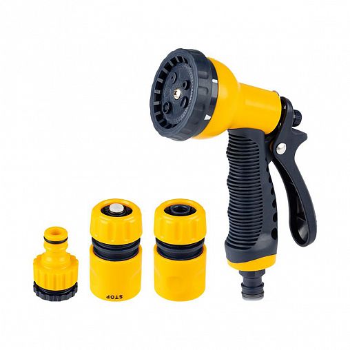Набор для полива Park DY2377, пистолет 7 режимов, соединители, адаптер 1/2" - 3/4", 4 предмета фото