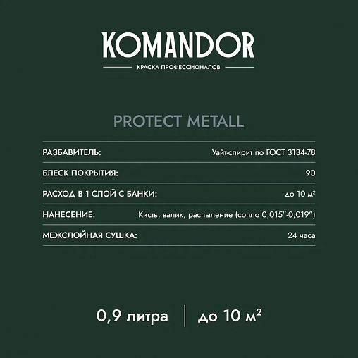 Грунт-эмаль по ржавчине 3 в 1 Komandor Protect Metall, глянцевая, база C, бесцветный, 4,5 л фото