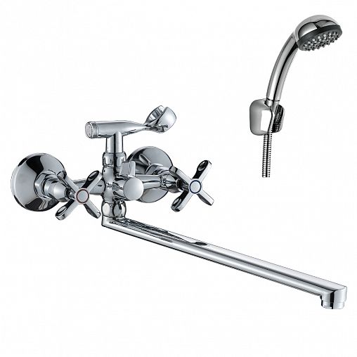 Смеситель для ванны с душем Rossinka RS42-80,  с длинным изливом, двухвентильный, хром фото
