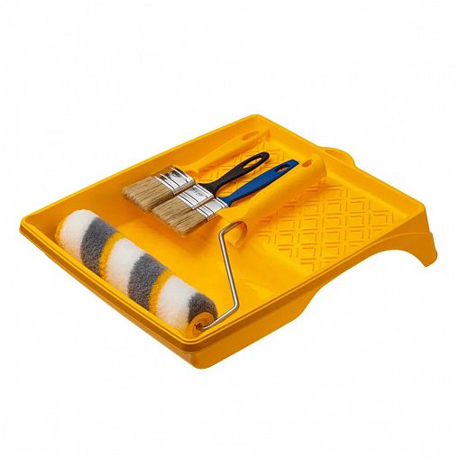 Набор малярный для эмалей Акор Эксперт, 3 кисти, валик полиакриловый D55 x 240 мм с ванночкой фото