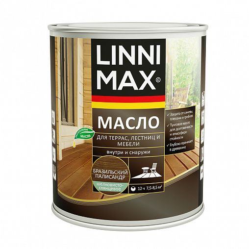 Масло для террас, лестниц, мебели Linnimax, шелковисто-глянцевое, 0,75 л, бразильский палисандр фото