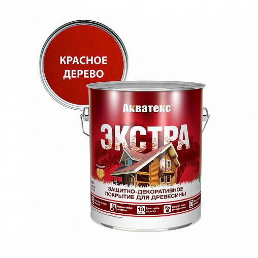 Защитно-декоративное покрытие для дерева Акватекс Экстра, полуглянцевое, 2,7 л, красное дерево фото