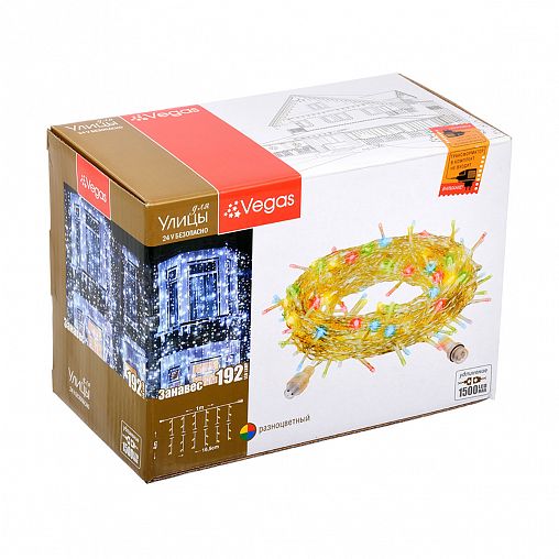 Электрогирлянда-конструктор Vegas Занавес, 6 нитей, 192 LED ламп, 1 x 4 м, многоцветная фото