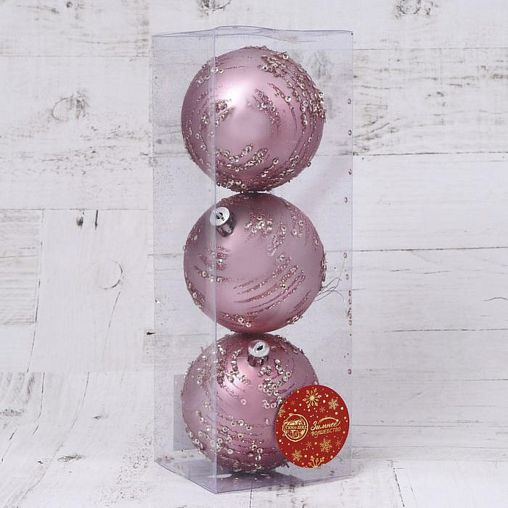 Набор елочных шаров Зимнее волшебство Джейн пайетки, d 8 см, 3 шт, розовый фото