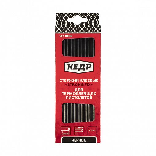 Клеевые стержни для термопистолета Кедр, 11,2 x 200 мм, черные, 6 шт фото