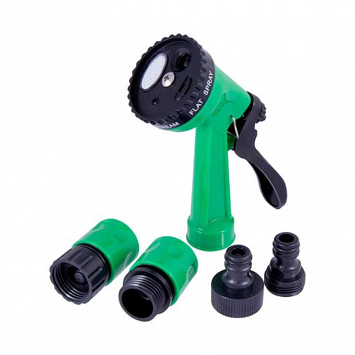 Набор для полива Park HL062, пистолет 5 режимов, соединители 3/4", адаптеры, 5 предметов фото