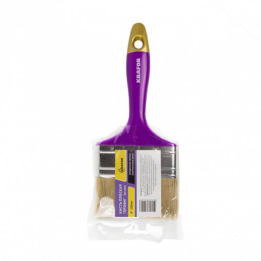 Кисть плоская Krafor Профи №4, натуральная щетина, пластиковая ручка, 100 мм фото