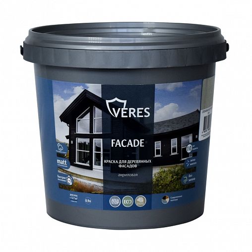 Краска для деревянных фасадов Veres Facade, акриловая, матовая, 0,9 л, слоновая кость фото