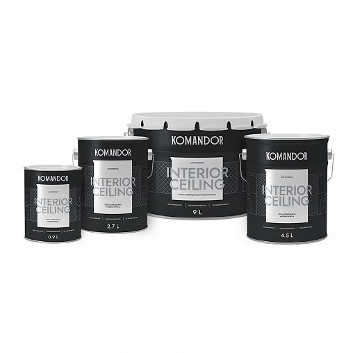 Краска для потолка Komandor Interior Ceiling, глубокоматовая, 9 л, белоснежная фото