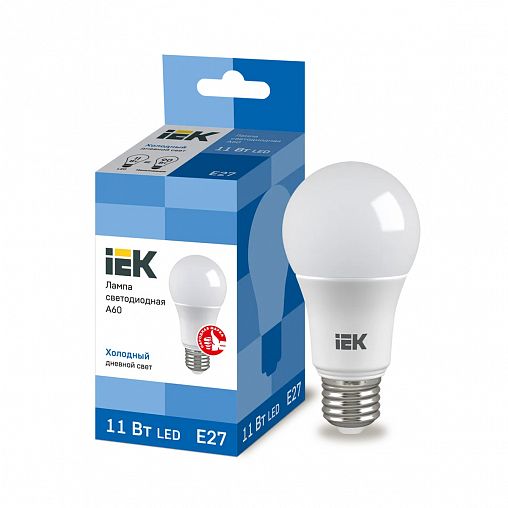 Лампа светодиодная LED IEK Шар, E27, A60, 11 Вт, 6500 K, холодный свет фото