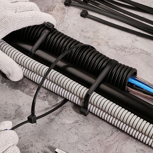 Хомут-стяжка с тройным замком Rexant, нейлон, 7,6 x 400 мм, 100 шт, черный фото