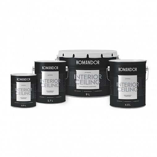 Краска для потолка Komandor Interior Ceiling, глубокоматовая, 2,7 л, белоснежная фото