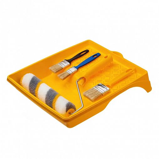 Набор малярный для эмалей Акор Эксперт, 3 кисти, валик полиакриловый D55 x 240 мм с ванночкой фото