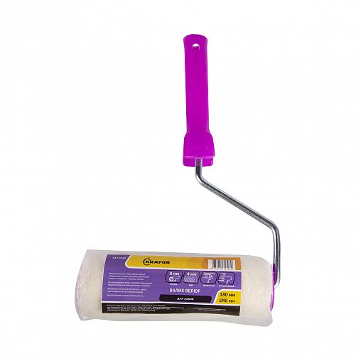 Валик велюровый для лака Krafor, D48 x 180 мм, ворс 4 мм, бюгель 8 мм фото