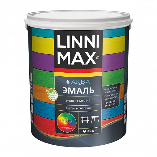 Эмаль алкидная Linnimax, универсальная, глянцевая, база 1, белая, 2,5 л фото