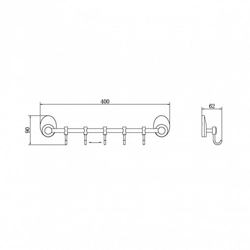 Планка с 5 крючками Fashun A1615-5, хром фото