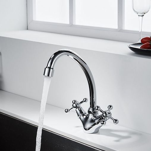 Смеситель для кухни Decoroom DR54028, двухвентильный, хром фото