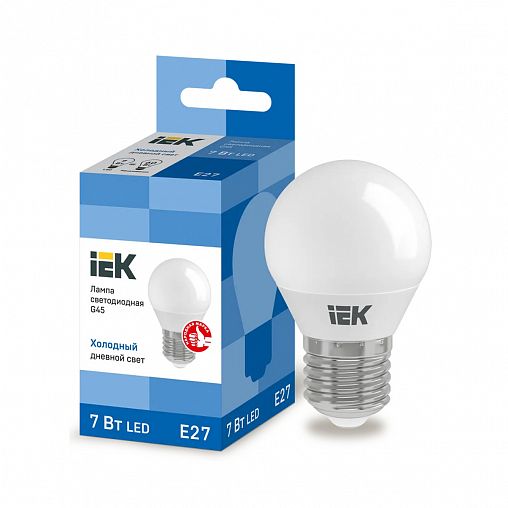 Лампа светодиодная LED IEK Шар, E27, G45, 7 Вт, 6500 K, холодный свет фото