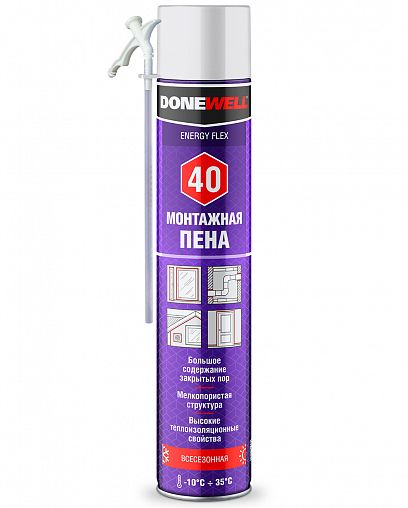 Бытовая монтажная пена Donewell Energy Flex 40, всесезонная, 1000 мл фото