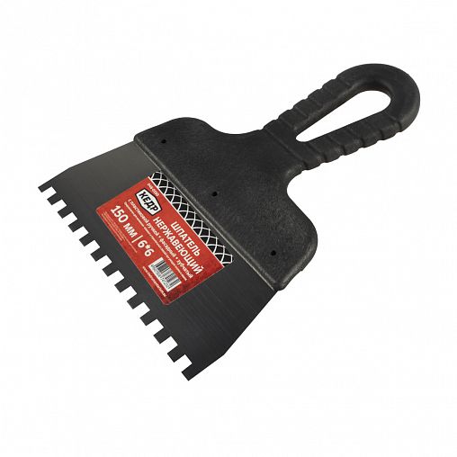 Шпатель фасадный зубчатый Кедр, нержавеющая сталь, пластиковая ручка, 150 мм, зуб 6 x 6 мм фото