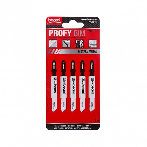 Пилки для электролобзика по металлу Beorol Profy, 76 мм, 5 шт фото
