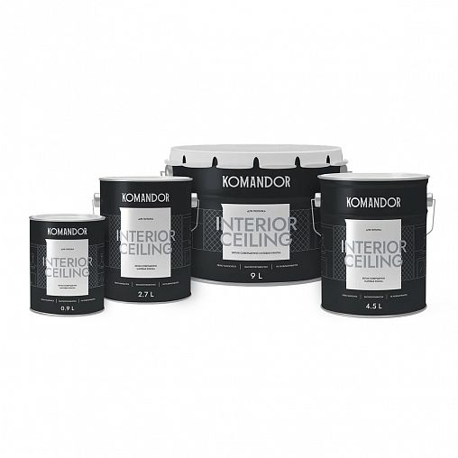 Краска для потолка Komandor Interior Ceiling, глубокоматовая, 0,9 л, белоснежная фото