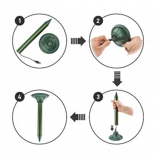 Отпугиватель кротов Rexant R30, ультразвуковой, на солнечной батарее, d 14 x 38 см фото