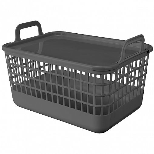 Корзина с крышкой и ручками Бытпласт Kobo, 32 x 22,4 x 21 см, серая фото
