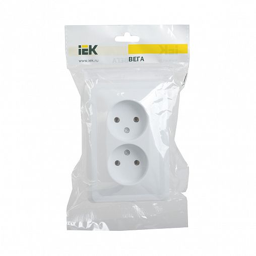 Розетка двойная встраиваемая IEK Вега, без заземления, 10 А, 250 В, IP20, белая фото