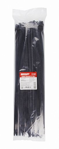 Хомут-стяжка Rexant, нейлон, 7,6 x 500 мм, 100 шт, черный фото