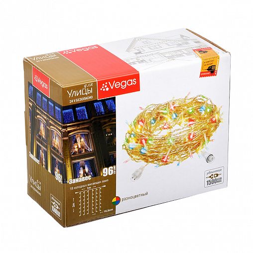 Электрогирлянда-конструктор Vegas Занавес, 96 LED ламп, 18 LED мигающих, 1 x 2 м, многоцветная фото