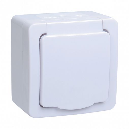 Розетка накладная IEK Гермес Plus, с крышкой, с заземлением, 16 А, 250 В, IP54, белая фото