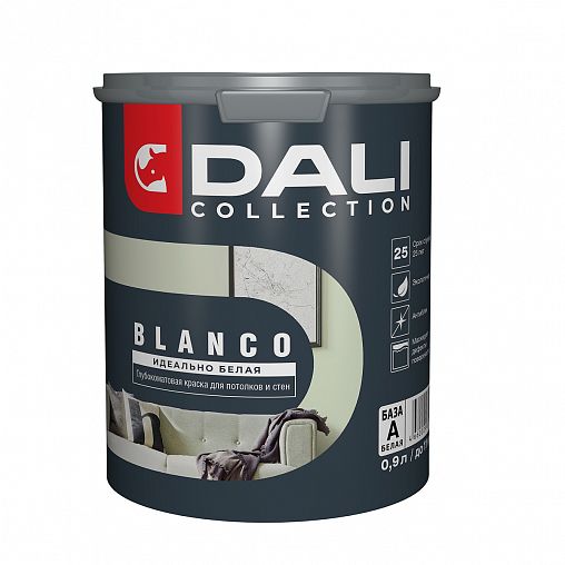 Краска для стен и потолков Dali Collection Blanco, глубокоматовая, база А, белая, 0,9 л фото