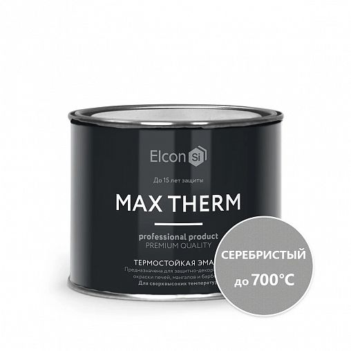 Эмаль термостойкая Elcon Max Therm, до +700 °С, 0,4 кг, серебристая фото
