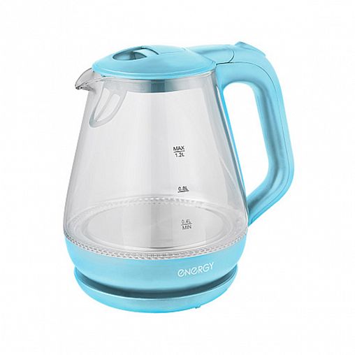 Стеклянный чайник электрический Energy E-205, 1,2 л, голубой фото