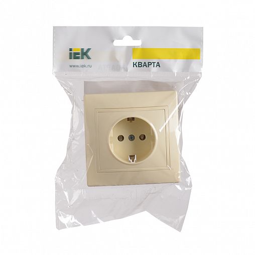 Розетка встраиваемая IEK Кварта РС10-3-ККм, с заземлением, 16 А, 250 В, IP20, кремовая фото