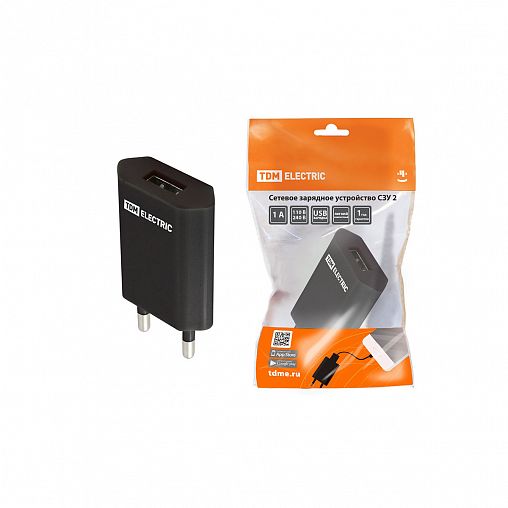 Зарядное устройство для телефона Tdm Electric СЗУ 2, 1 A, 1 USB, черное фото