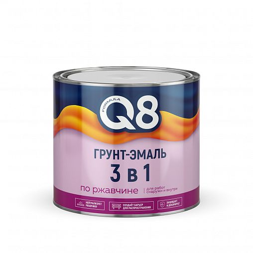 Грунт-эмаль по ржавчине Formula Q8 3 в 1, полуматовая, 1,8 кг, белая фото