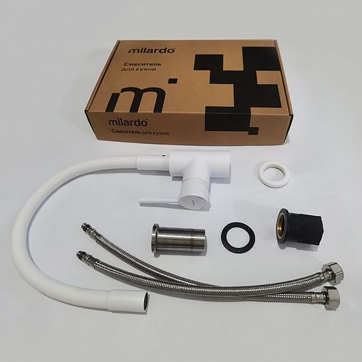 Смеситель для кухни Milardo Meal, с гибким изливом, белый матовый фото