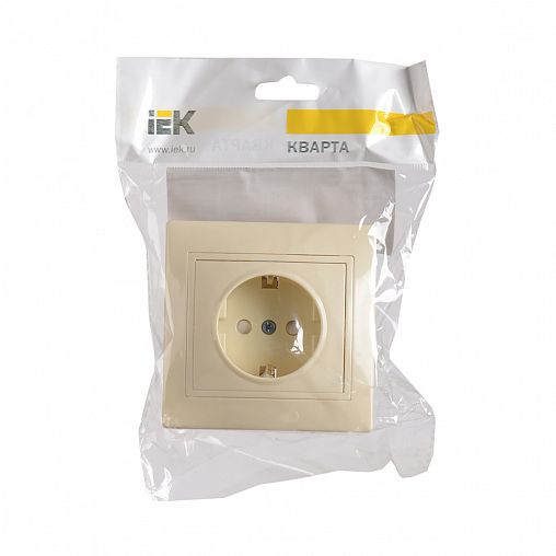 Розетка встраиваемая IEK Кварта, с з/ш, с заземлением, 16 А, 250 В, IP20, кремовая фото