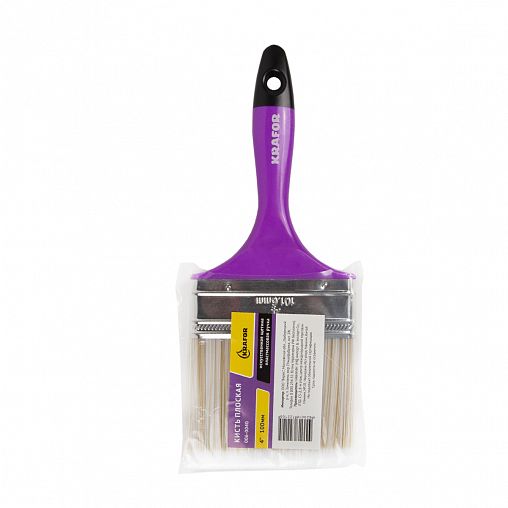 Кисть плоская Krafor №4, искусственная щетина, пластиковая ручка, 100 мм фото