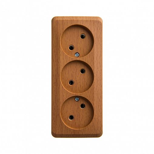 Розетка тройная Systeme (Schneider) Electric Этюд, накладная, б/з, бук фото