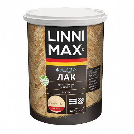 Лак паркетный Linnimax Аква, акриловый, глянцевый, 0,9 л фото