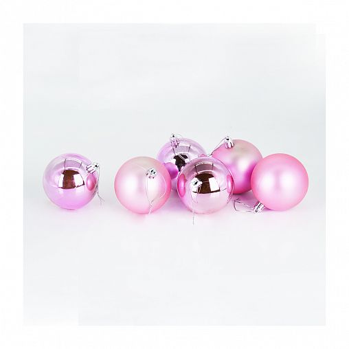Набор елочных шаров, d 7 см, 6 шт, розовый фото